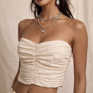 Aritzia Cream Ruched Tube Top